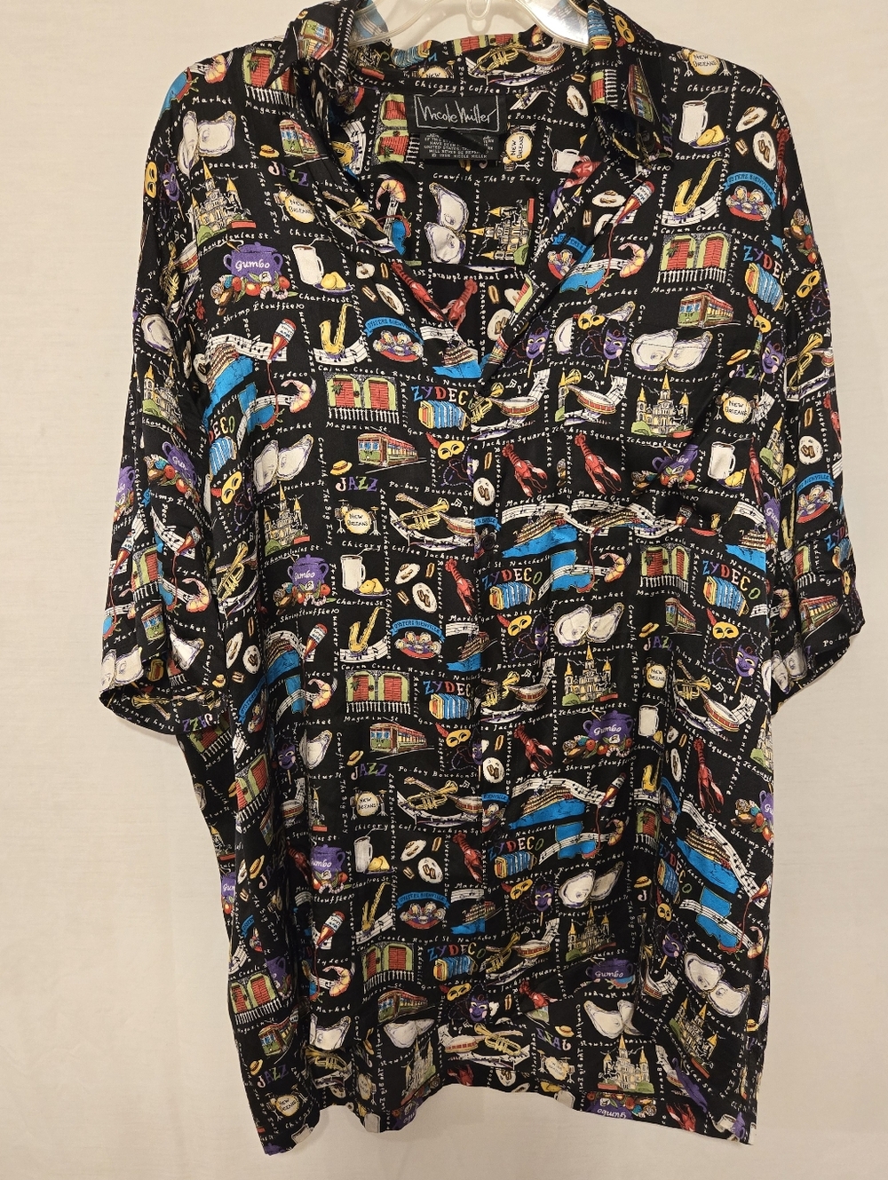 Vintage Nicole Miller Silk Shirt Featuring A Novelty New Orleans Print  SZ L